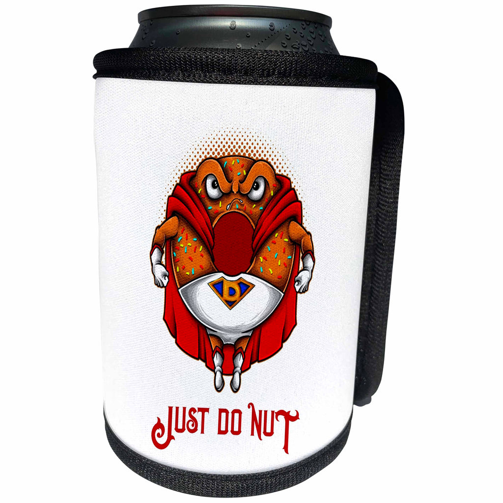 3dRose Alexis Design - Funny Characters - Funny cool looking donut. A text Just Do Nut. Funny decor on white - Can Cooler Bottle Wrap (cc_295047)