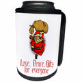3dRose Alexis Design - Holidays Christmas - Santa Clause with a sack of gifts. Love, Peace, Gifts for everyone - Can Cooler Bottle Wrap (cc_295049)