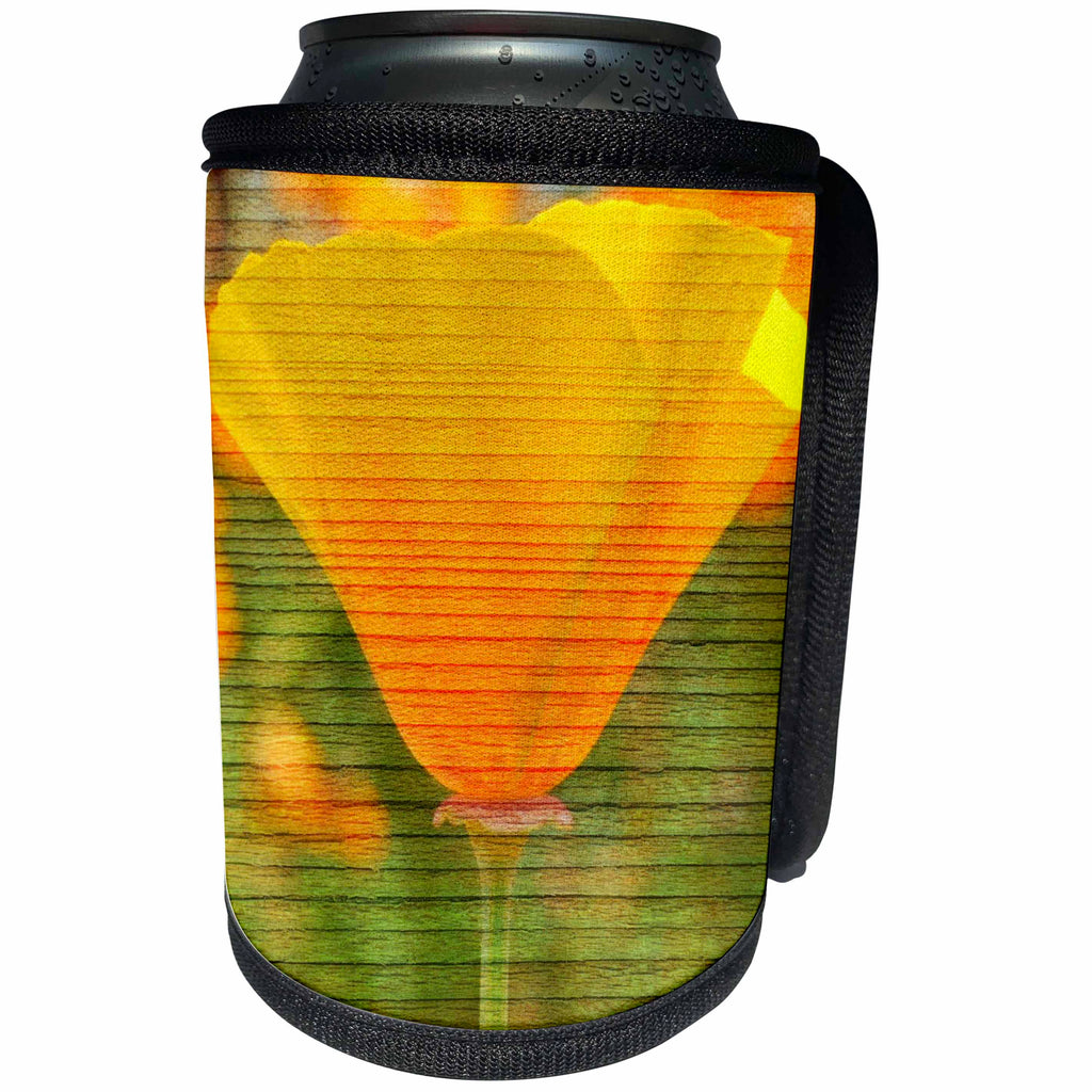 3dRose Patricia Sanders Flowers - California Poppy Flower Wood Design Flower Photography - Can Cooler Bottle Wrap (cc_29505)