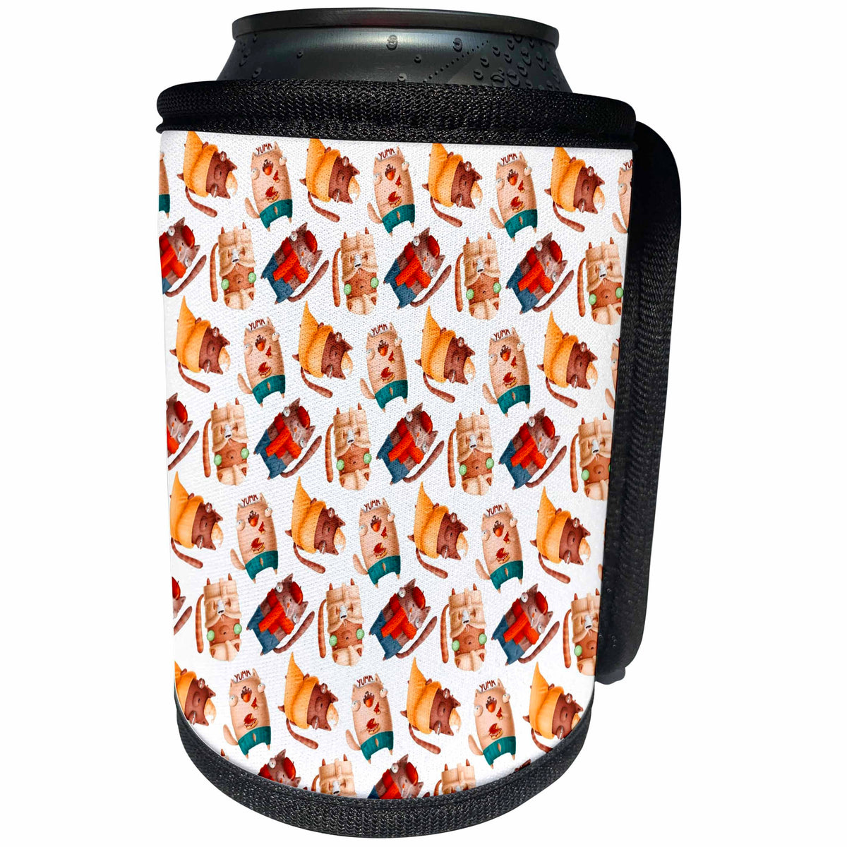 3dRose Alexis Design - Pattern Cats - Decorative pattern of funny cats on white background. For cat lovers - Can Cooler Bottle Wrap (cc_295064)
