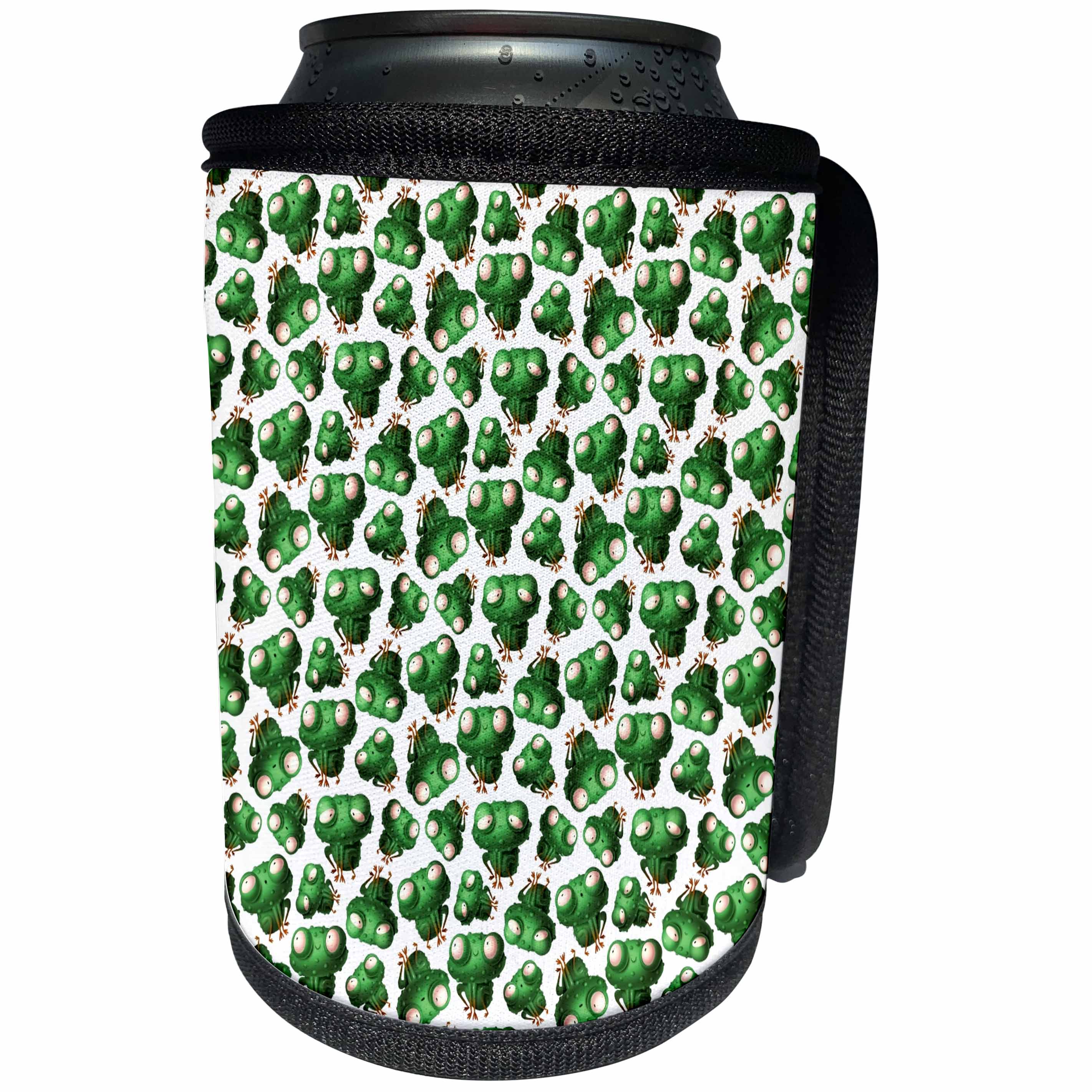 3dRose Alexis Design - Pattern Frogs - Decorative pattern of funny green frogs on white background - Can Cooler Bottle Wrap (cc_295066)