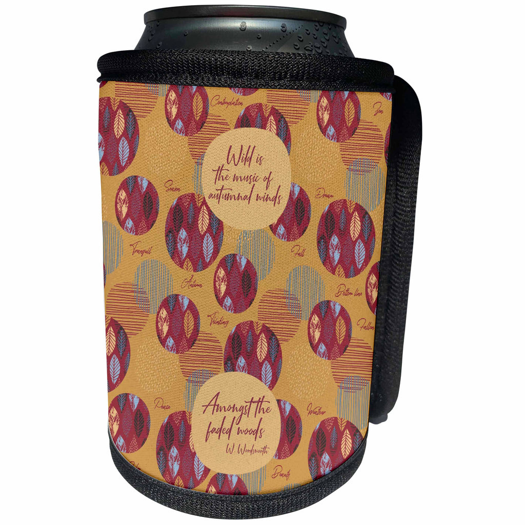 3dRose Alexis Design - Autumn Vibes - Wild is the music of autumnal winds Wordsworth quote. Autumn decor - Can Cooler Bottle Wrap (cc_295071)