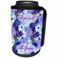 3dRose Alexis Design - Inspirational - Fill your heart with flowers text. Elegant blue flowers. Floral decor - Can Cooler Bottle Wrap (cc_295074)