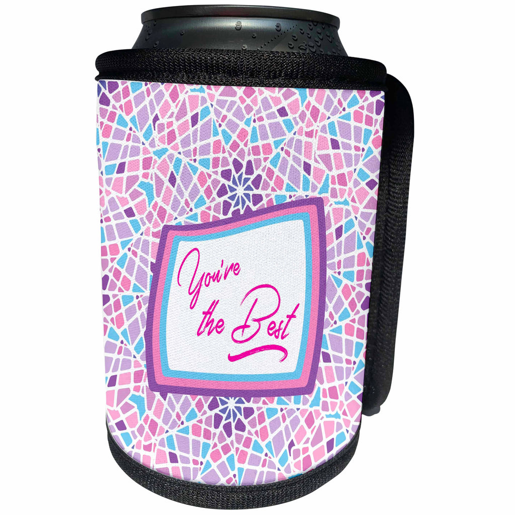 3dRose Alexis Design - Inspirational - Decorative text You are the best. Pink mosaic. Inspirational decor - Can Cooler Bottle Wrap (cc_295077)