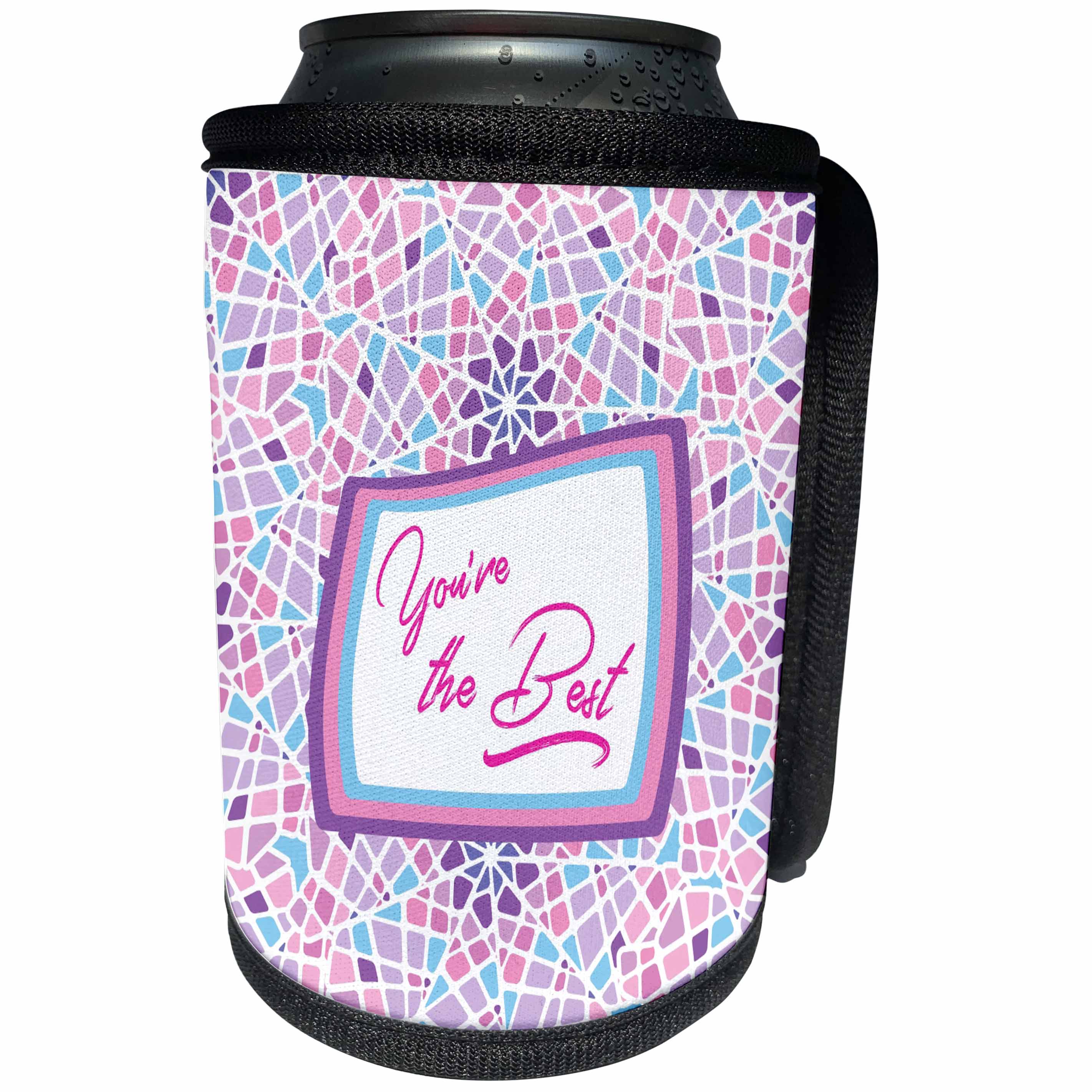 3dRose Alexis Design - Inspirational - Decorative text You are the best. Pink mosaic. Inspirational decor - Can Cooler Bottle Wrap (cc_295077)