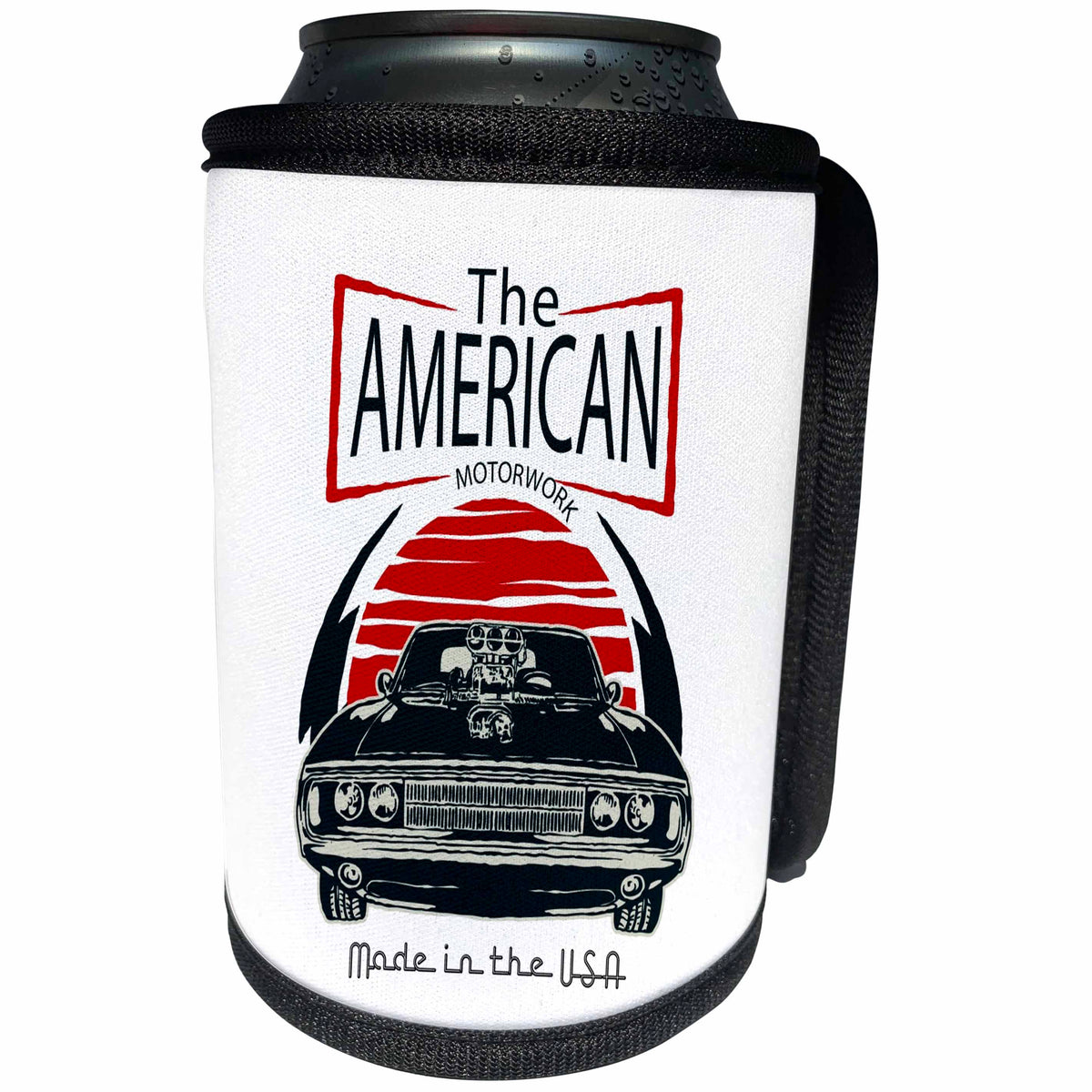 3dRose Alexis Design - Transport Auto - Hot Rod car. The American motor work. Made in the USA - Can Cooler Bottle Wrap (cc_295088)
