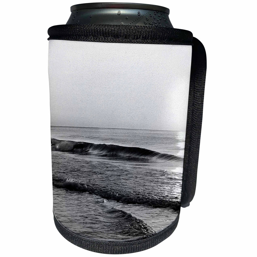 3dRose Stamp City - beach - Black and white photograph of a sunrise on a Jersey Shore beach. - Can Cooler Bottle Wrap (cc_295282)