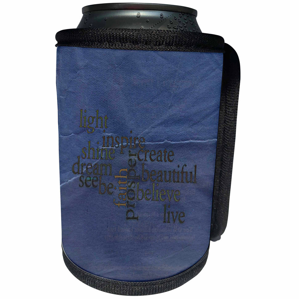 3dRose Patricia Sanders Inspirations - Inspire Faith in Blue Inspirational Religion and Spirituality - Can Cooler Bottle Wrap (cc_29530)