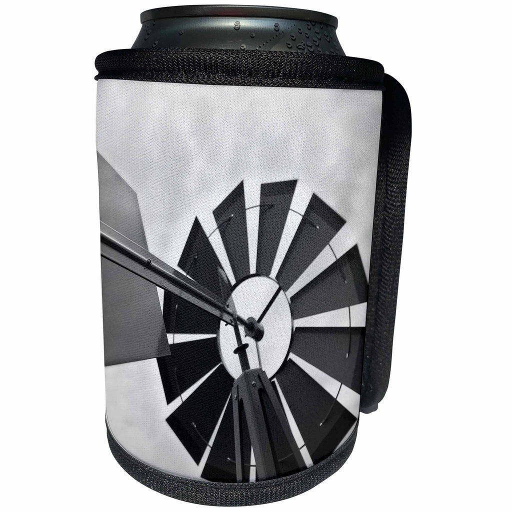 3dRose Stamp City - miscellaneous - Photograph of a silver metal windmill in our garden. - Can Cooler Bottle Wrap (cc_295308)