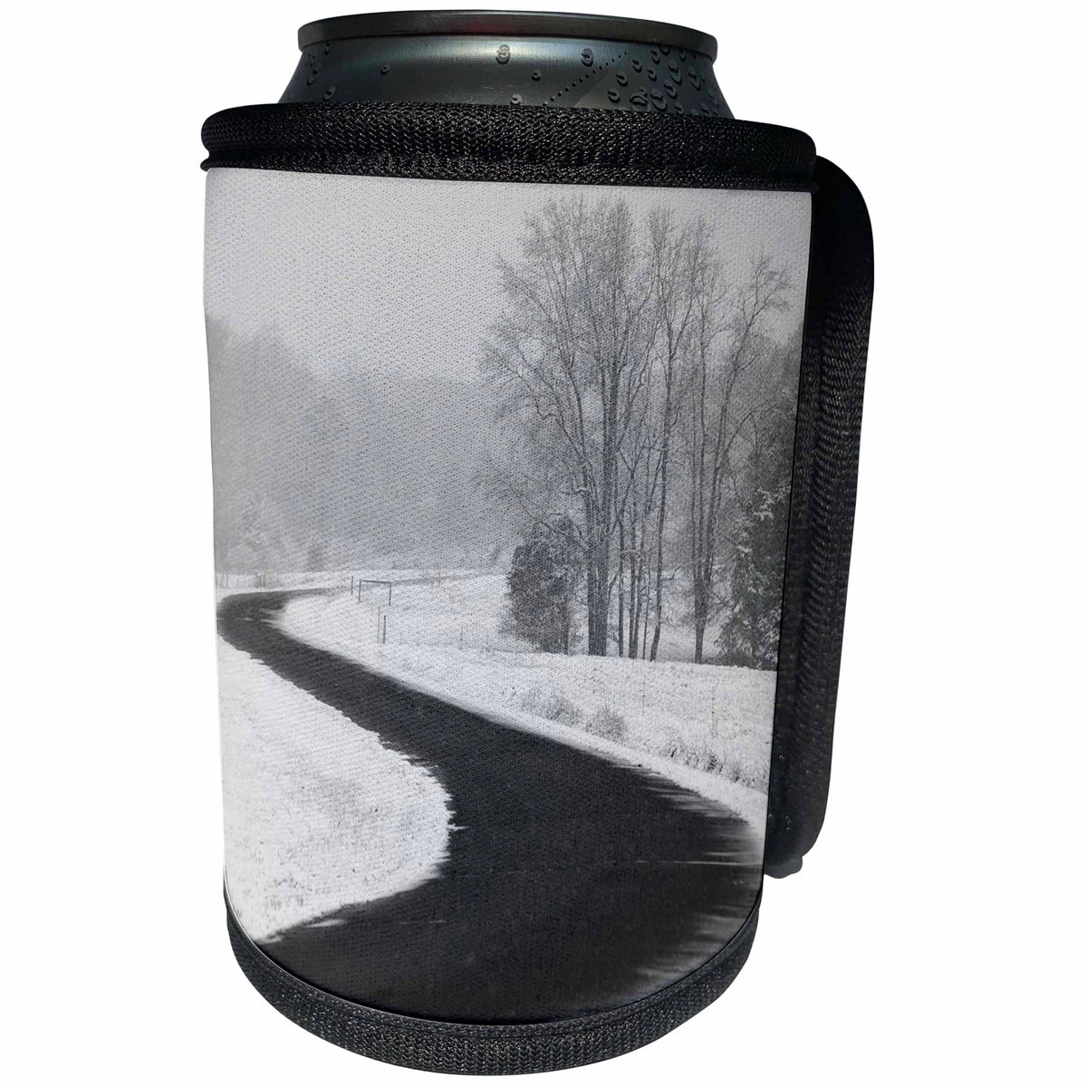 3dRose Stamp City - landscape - Photograph of a windy road on a snowy day in South Carolina. - Can Cooler Bottle Wrap (cc_295309)
