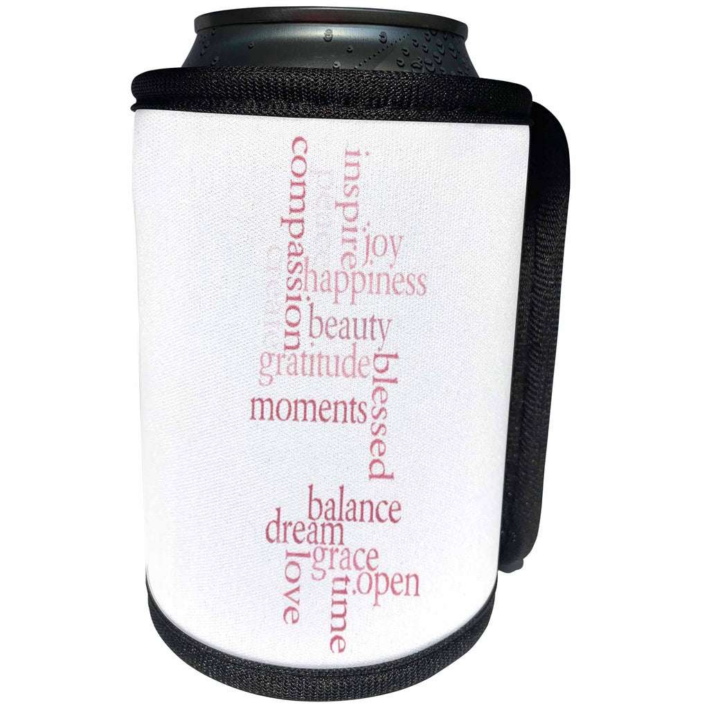 3dRose Patricia Sanders Inspirations - Inspirational Words in Pink Blessed Moments Gratitude - Can Cooler Bottle Wrap (cc_29532)