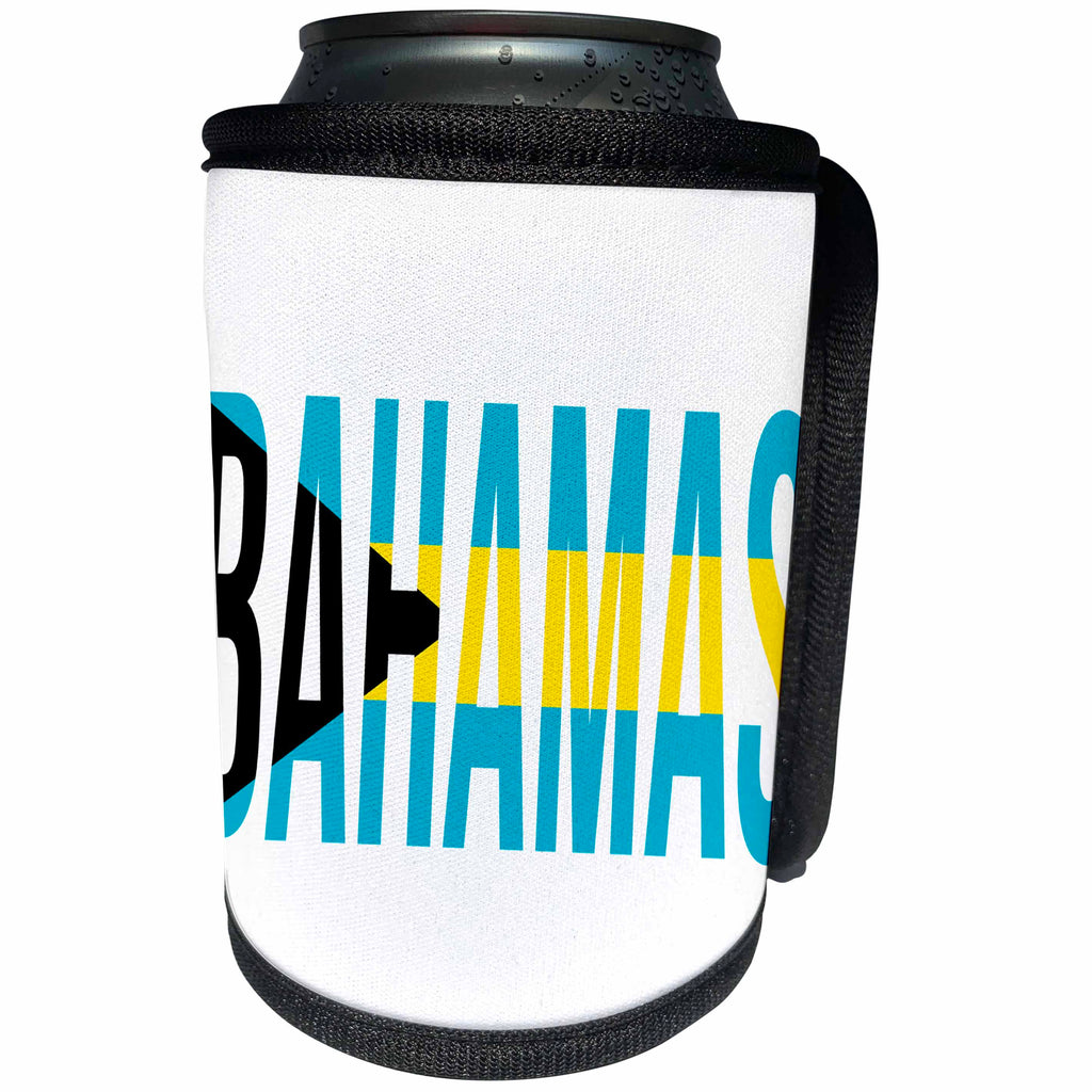 3dRose MacDonald Creative Studios – Caribbean - Bahamas text design using the flag of the Bahamas Islands. - Can Cooler Bottle Wrap (cc_295339)