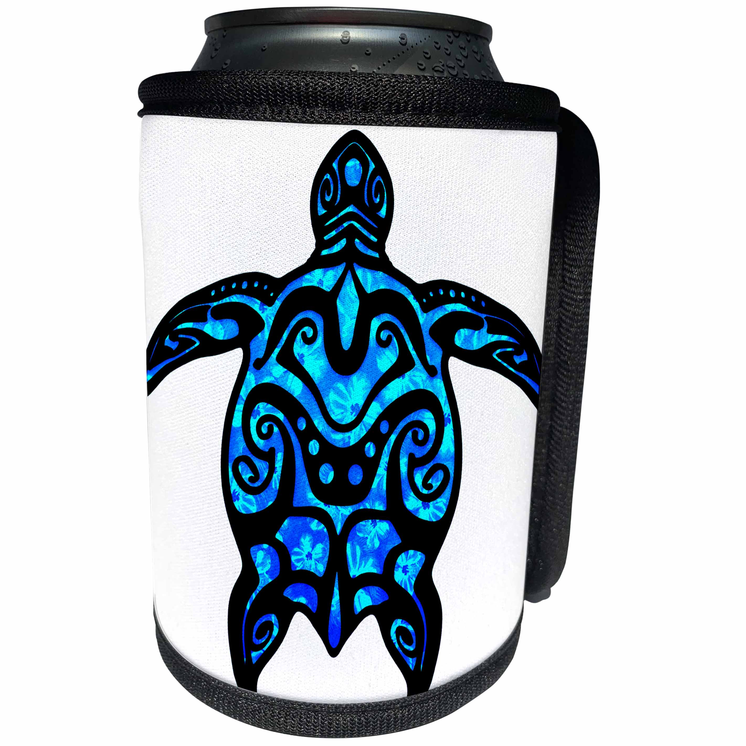 3dRose MacDonald Creative Studios – Tribal Animals - A ocean blue tribal honu sea turtle with Hawaiian pattern inset. - Can Cooler Bottle Wrap (cc_295344)
