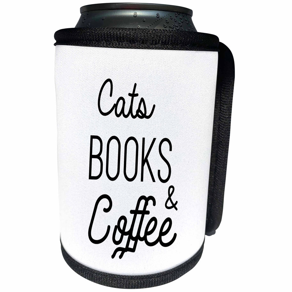 3dRose Tory Anne Collections Quotes - Cats Books And Coffee - Can Cooler Bottle Wrap (cc_295763)