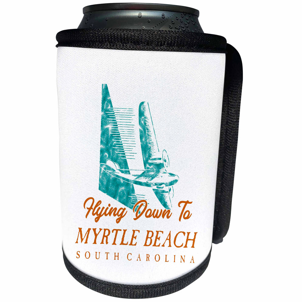 3dRose Russ Billington Designs - Myrtle Beach- South Carolina- Vintage Travel Design - Can Cooler Bottle Wrap (cc_295827)