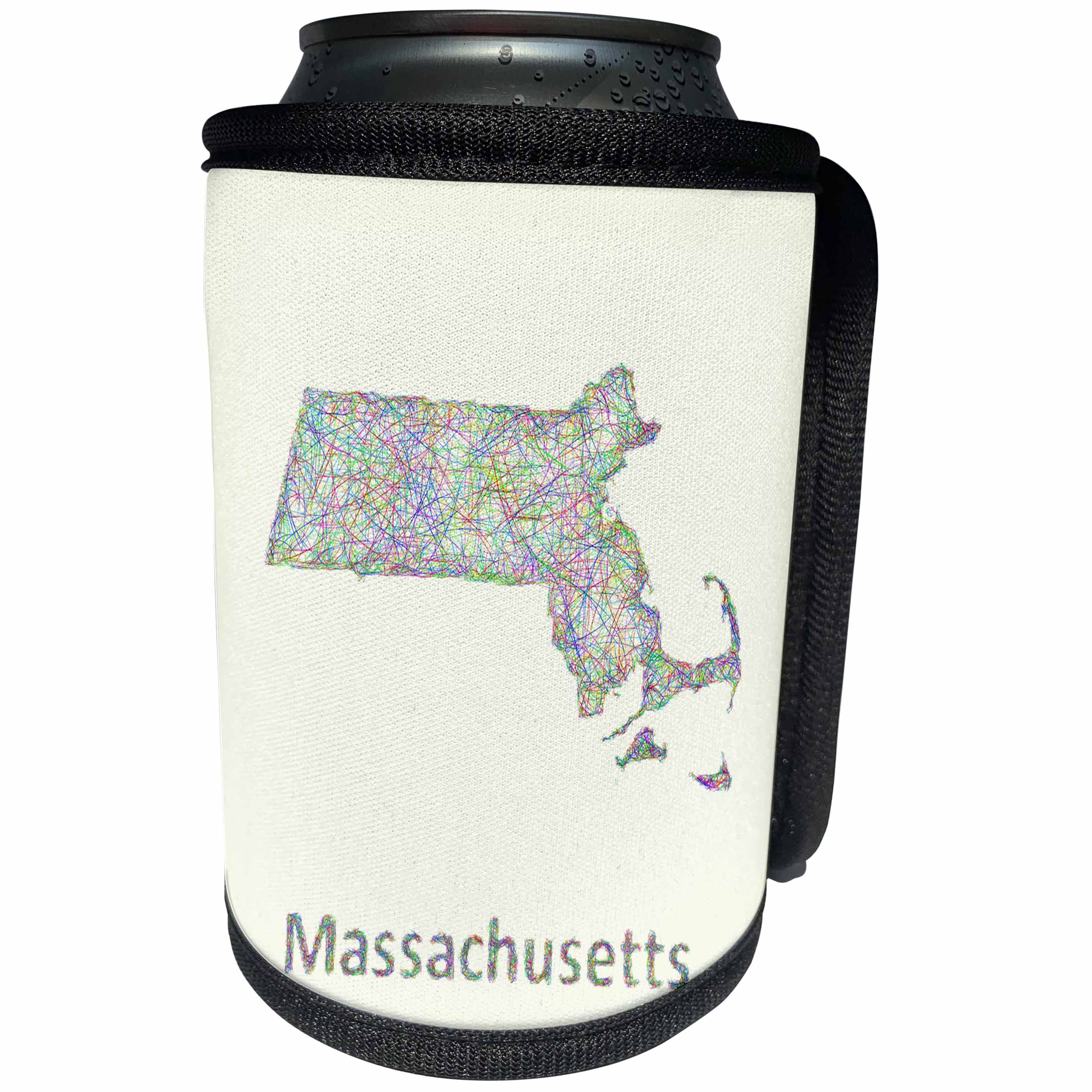 3dRose David Zydd - Map Designs - Massachusetts State Map - colorful line art graphic design - Can Cooler Bottle Wrap (cc_296068)