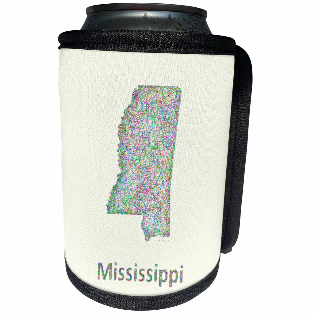 3dRose David Zydd - Map Designs - Mississippi State Map - colorful line art graphic design - Can Cooler Bottle Wrap (cc_296071)