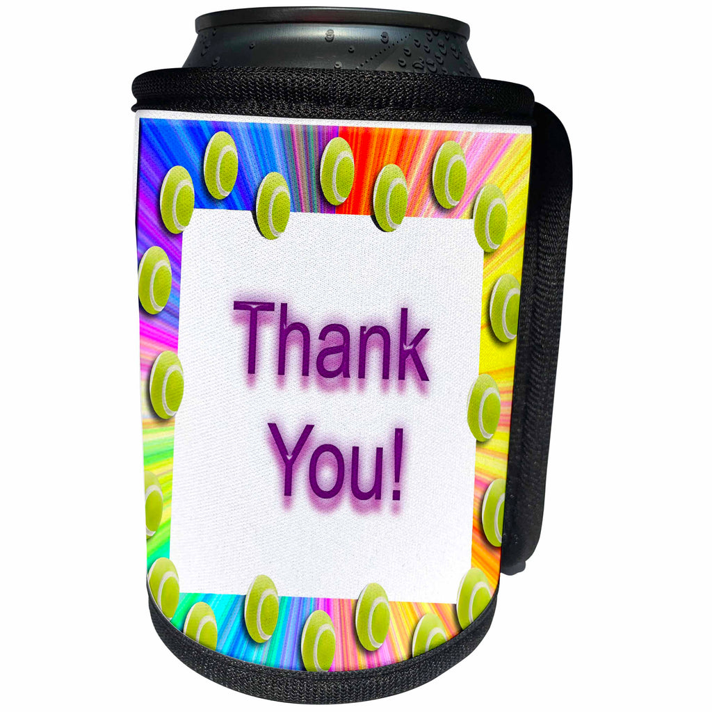 3dRose Beverly Turner Sport Design - Tennis Thank you - Can Cooler Bottle Wrap (cc_29609)