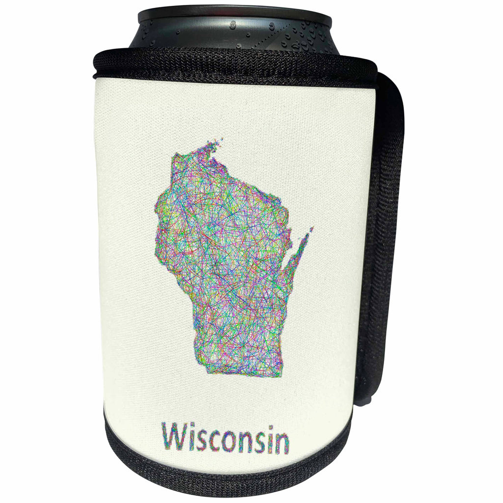 3dRose David Zydd - Map Designs - Wisconsin State Map - colorful line art graphic design - Can Cooler Bottle Wrap (cc_296096)