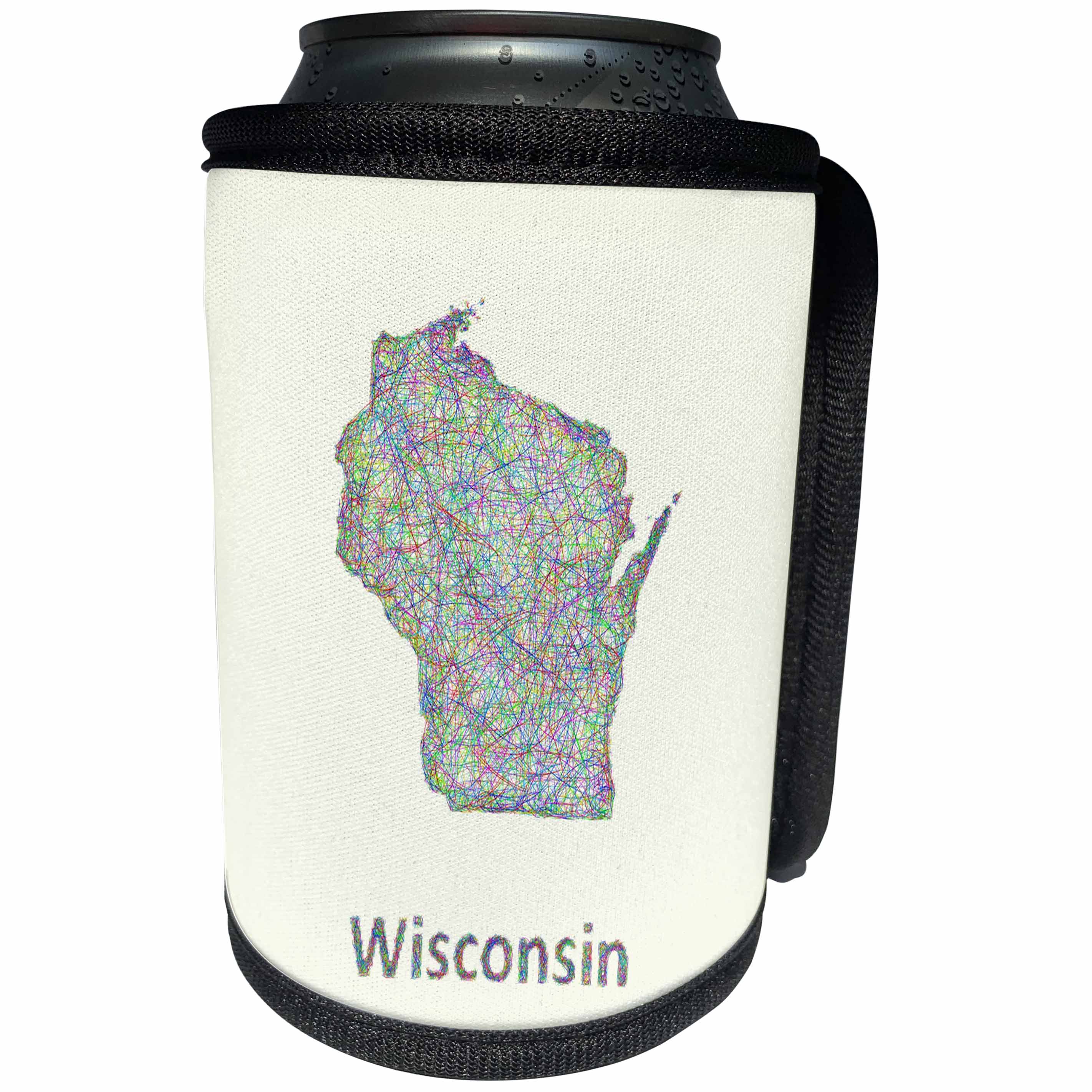 3dRose David Zydd - Map Designs - Wisconsin State Map - colorful line art graphic design - Can Cooler Bottle Wrap (cc_296096)