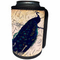 3dRose Cassie Peters Birds - Vintage Peacock With Script - Can Cooler Bottle Wrap (cc_296819)