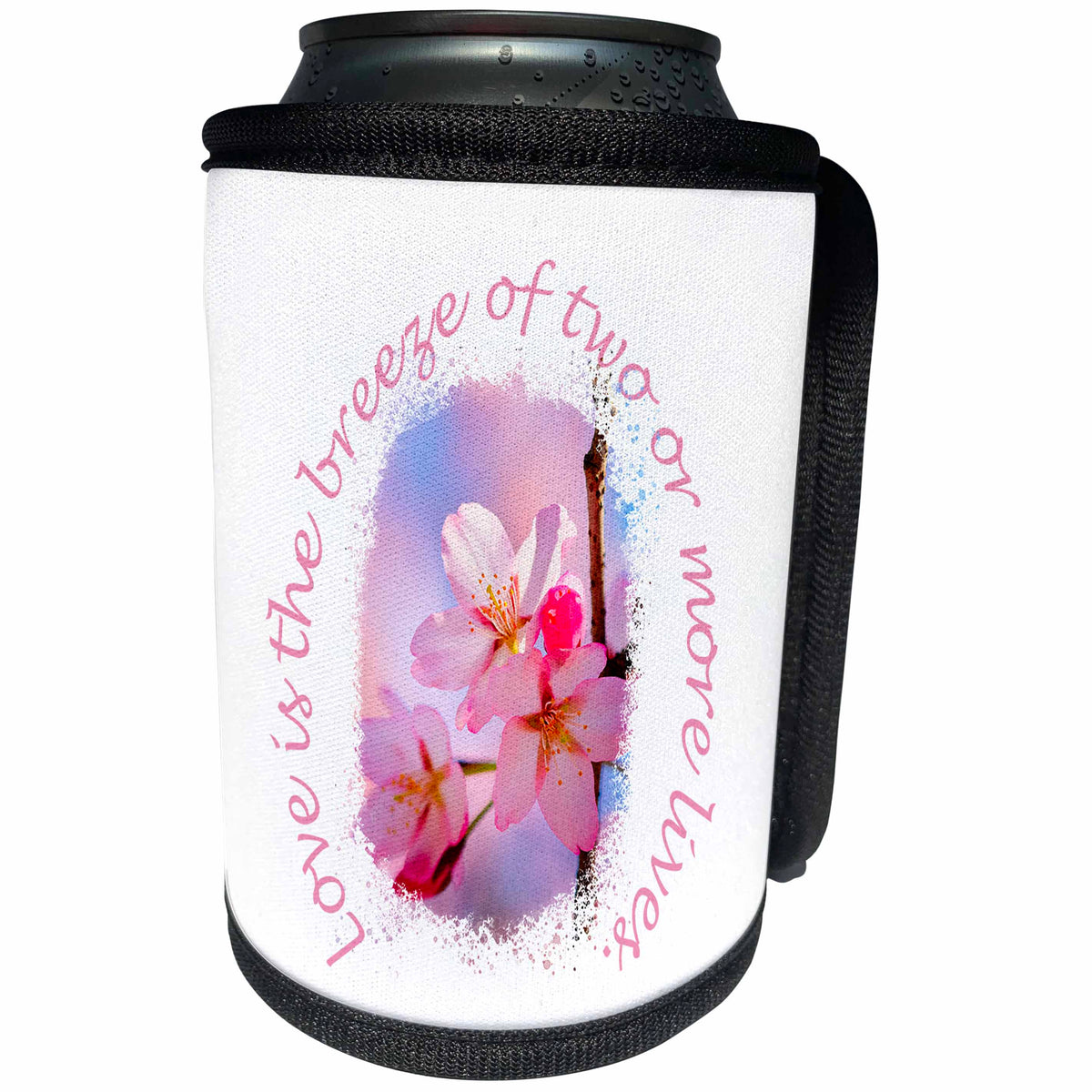 3dRose Pink Sakura Flowers - Cherry Blossom. Love is the... - Can Cooler Bottle Wrap (cc-362089)