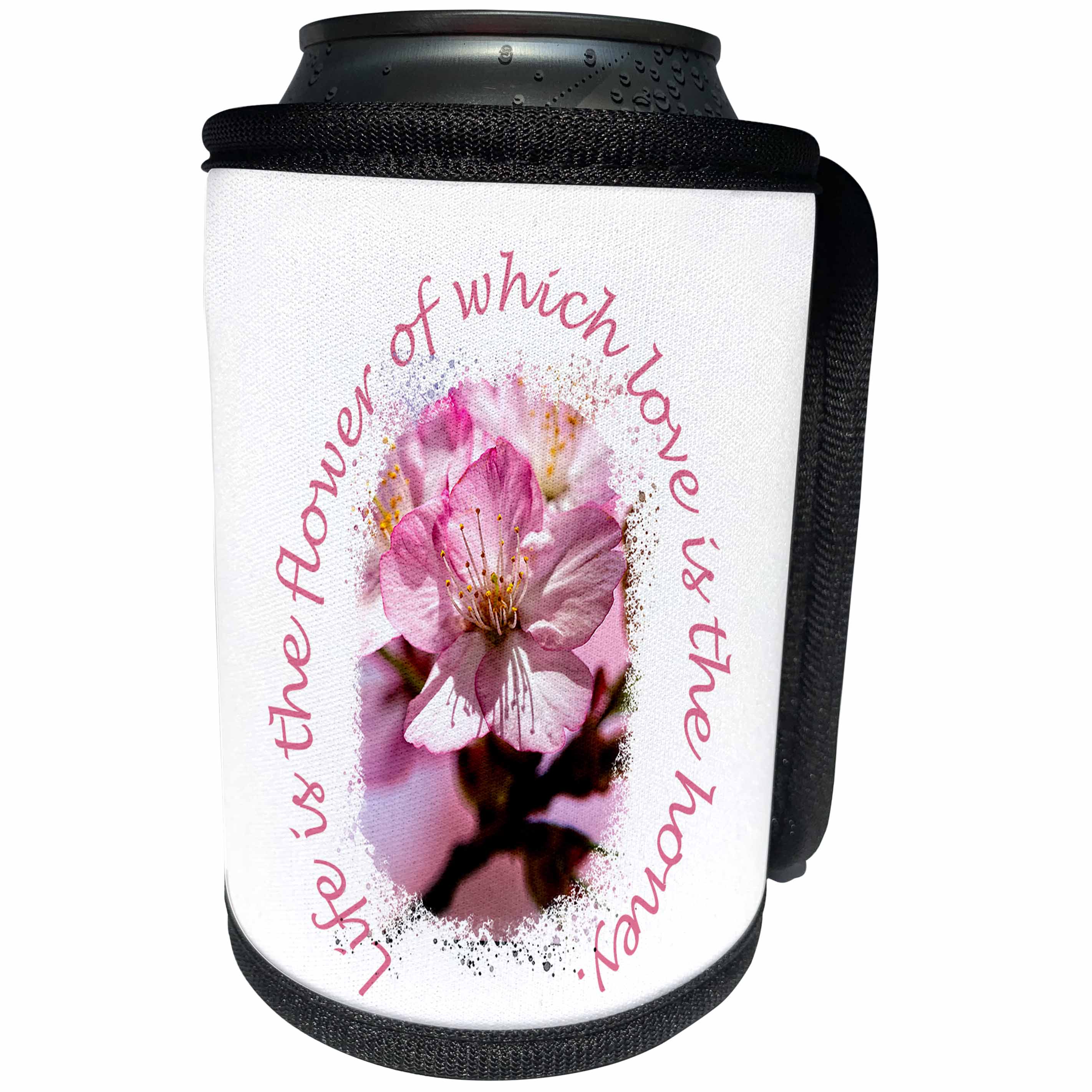 3dRose Pink Sakura Flowers - Cherry Blossom. Life is the... - Can Cooler Bottle Wrap (cc-362098)
