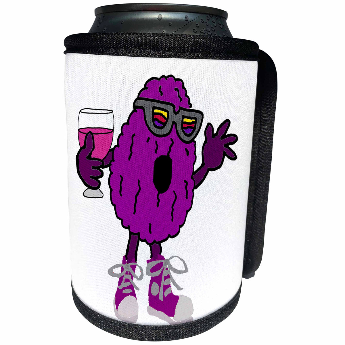 3dRose Funny Cute Raisin Cartoon Character Drinking Wine... - Can Cooler Bottle Wrap (cc-362115)