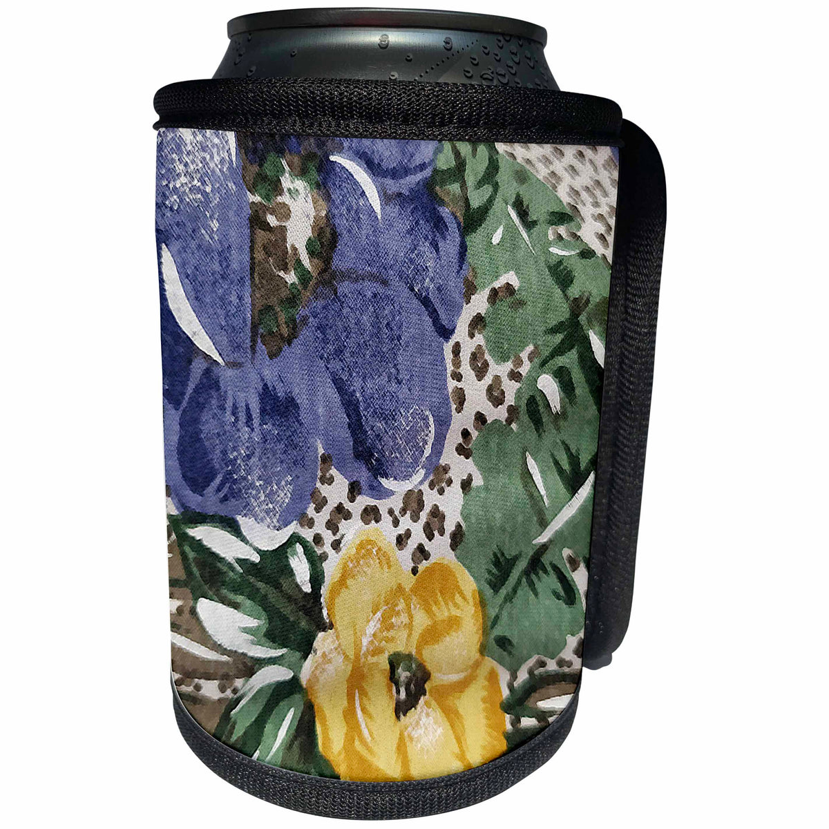 3dRose Image of Blue Yellow And Touches Of Brown Floral... - Can Cooler Bottle Wrap (cc-362906)