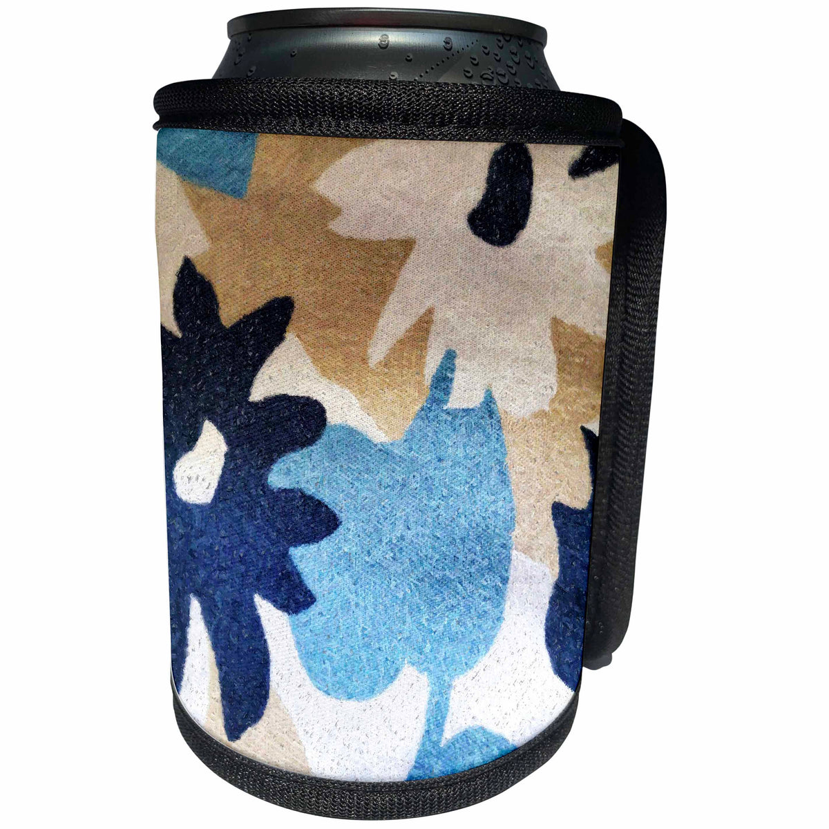 3dRose Image of Watercolor Of Navy Blue And White Floral With... - Can Cooler Bottle Wrap (cc-362910)
