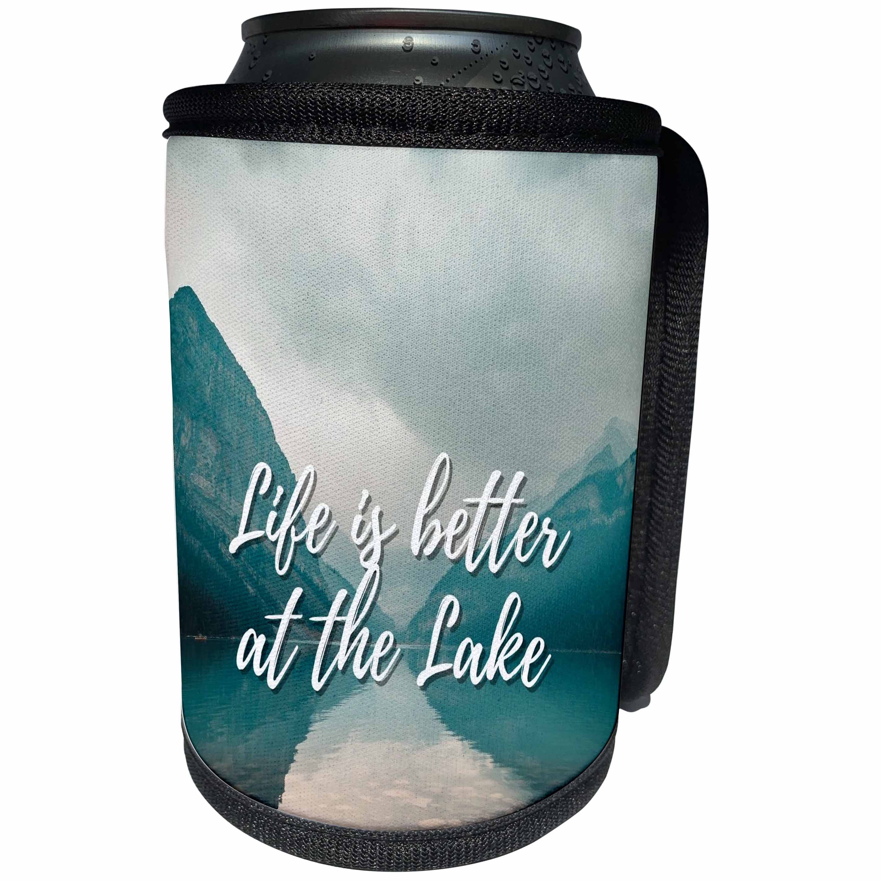 3dRose Image of a Lake with Text of Life is Better at The Lake - Can Cooler Bottle Wrap (cc-363985)