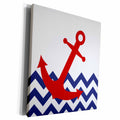 3dRose Red Nautical Boat Anchor on Chevron Pattern - Museum Grade Canvas Wrap (cw_165791)