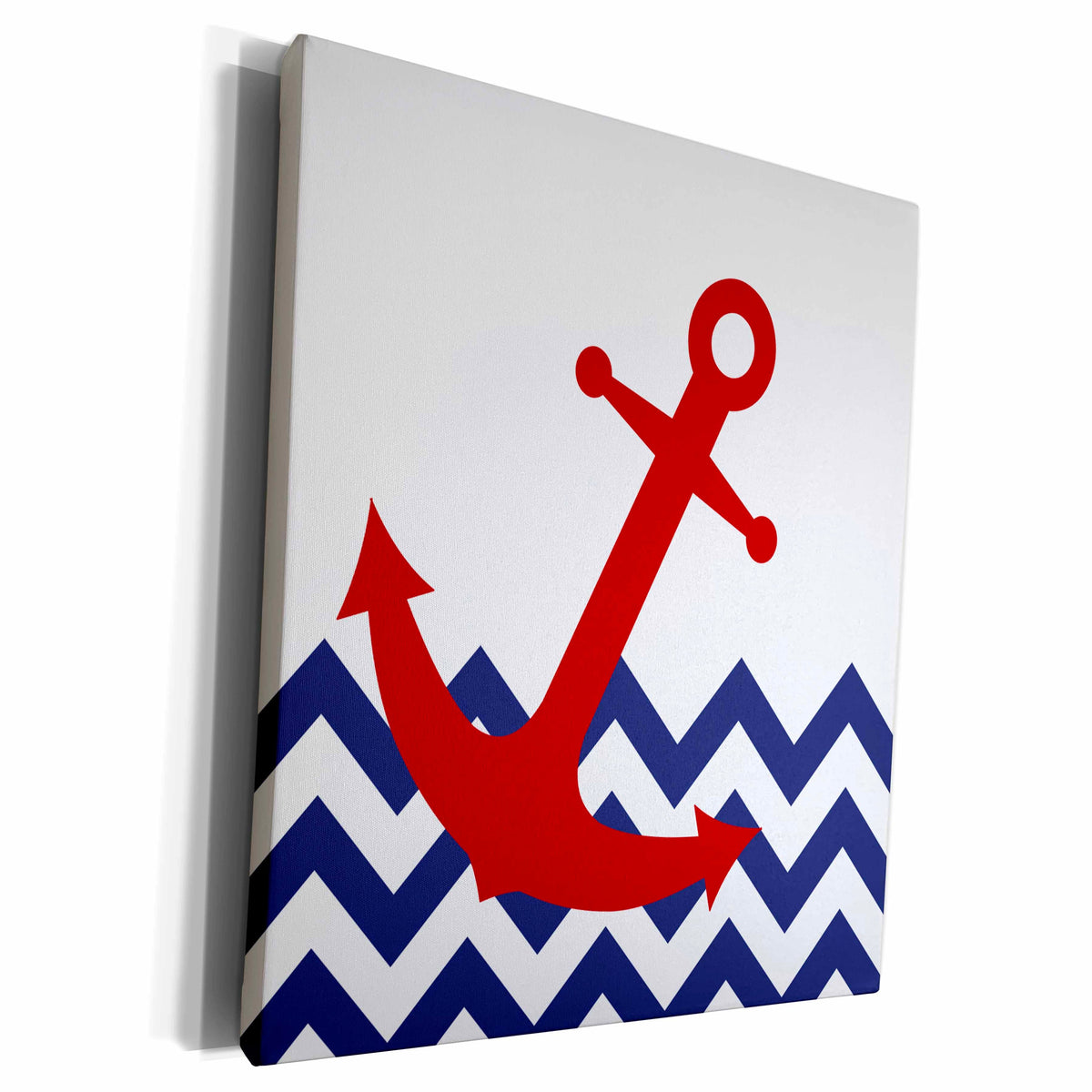 3dRose Red Nautical Boat Anchor on Chevron Pattern - Museum Grade Canvas Wrap (cw_165791)