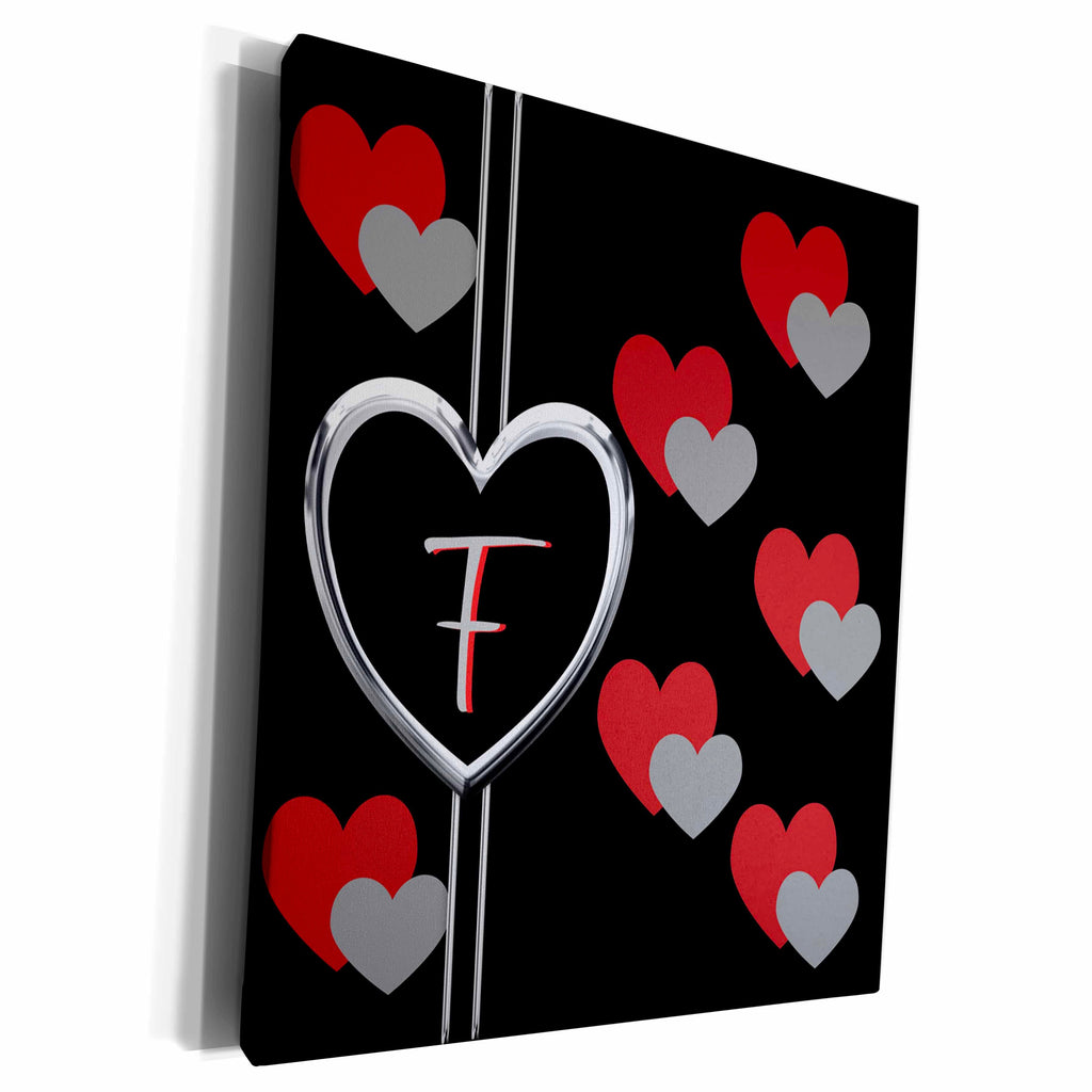 3dRose Modern Geometric Black Red Grey Hearts Pattern... - Museum Grade Canvas Wrap (cw_215197)