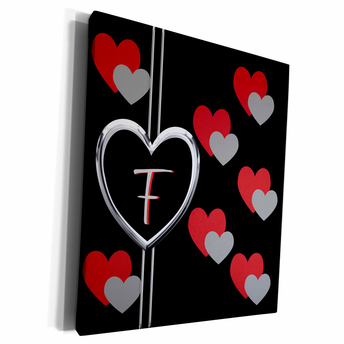 3dRose Modern Geometric Black Red Grey Hearts Pattern... - Museum Grade Canvas Wrap (cw_215197)