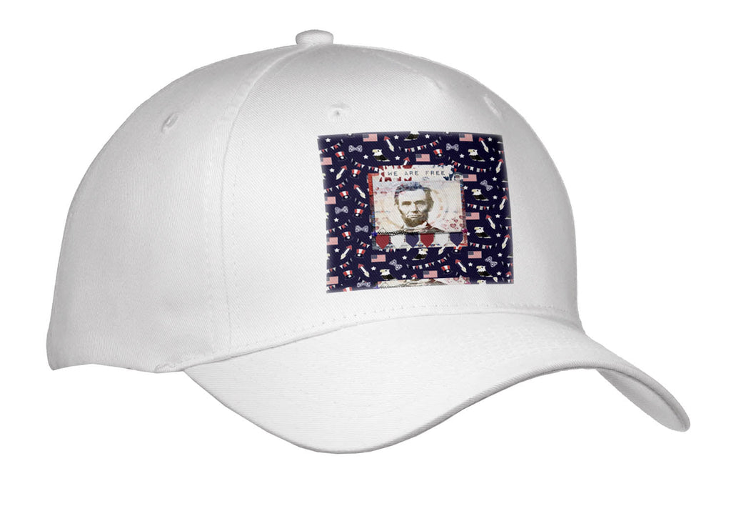3dRose Abraham Lincoln, We are Free, Patriotic, Eagle, Flag, Rocket, and Star - Caps (Cap_336613)