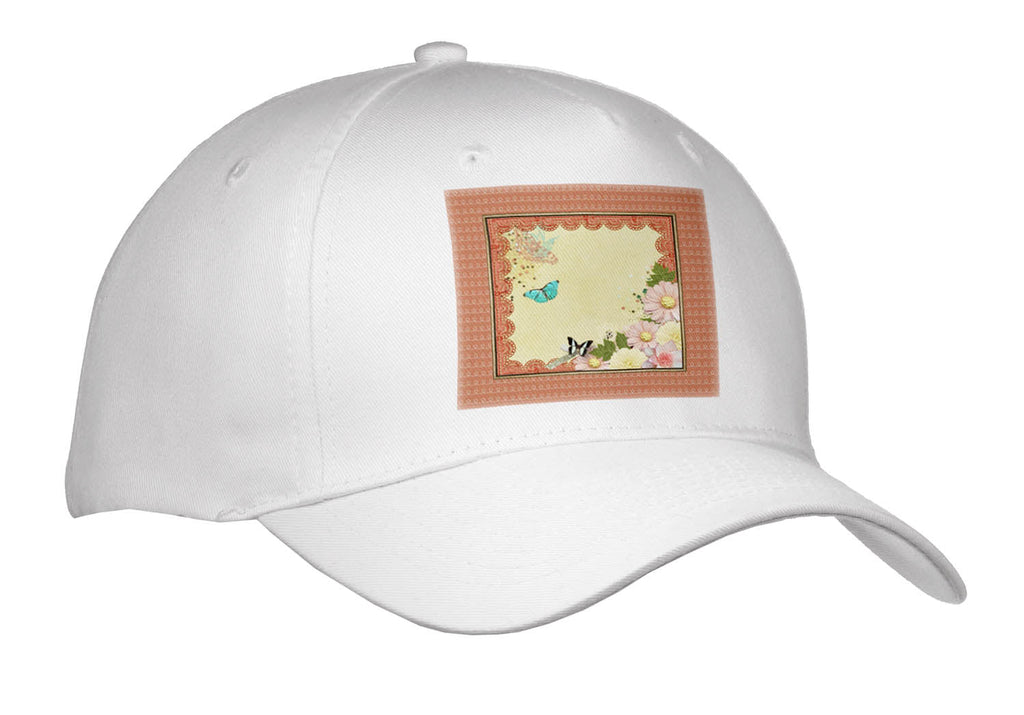 3dRose Image of Butterflies and Daisy Flowers in Frame of Lace - Caps (Cap_336614)