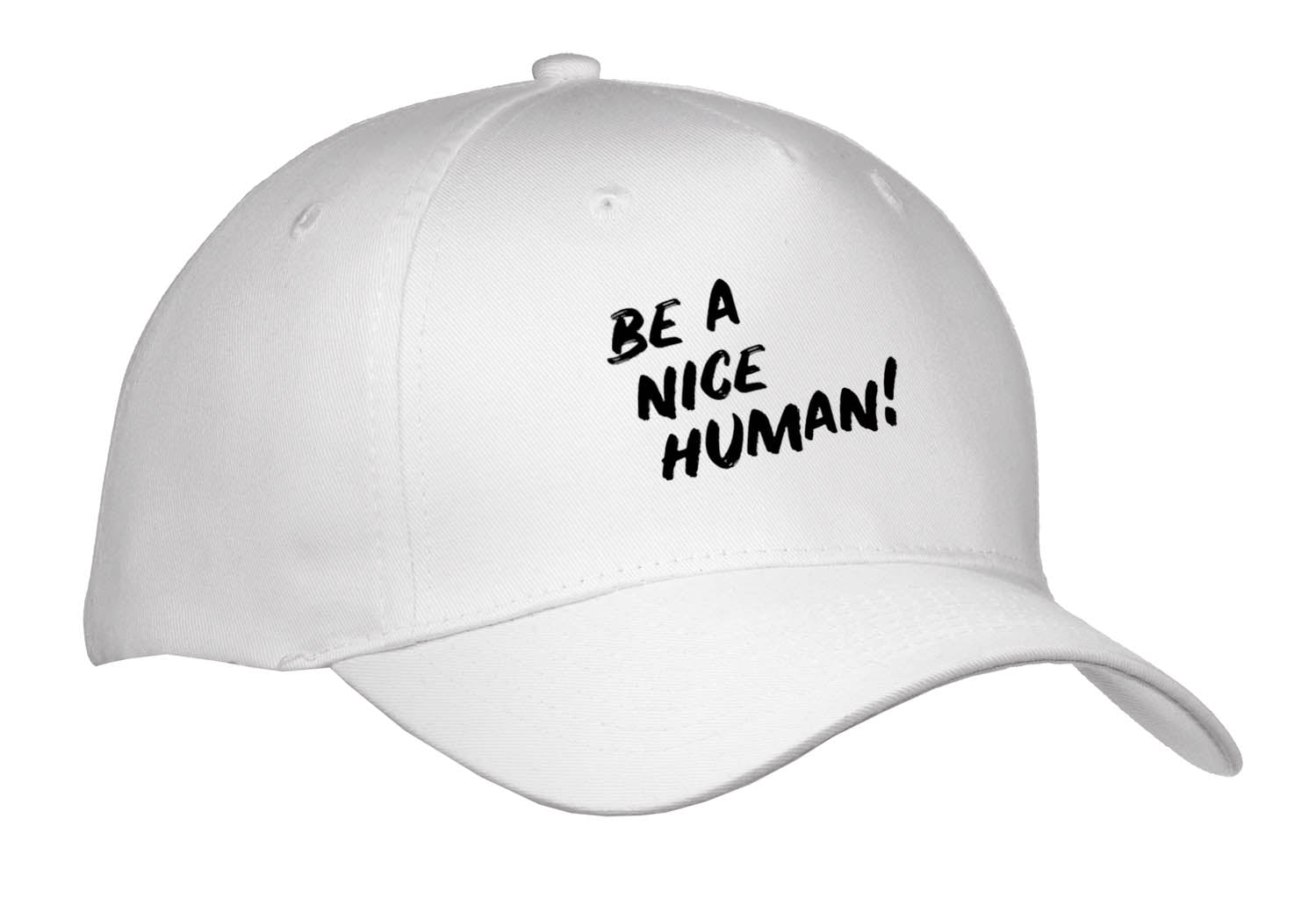 3dRose Be a Nice Human. Bold Black Paint Lettering on White Background. - Caps (Cap_336641)