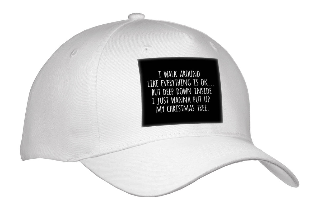 3dRose I just Wanna Put up My Christmas Tree. White Lettering on Black. - Caps (Cap_336642)