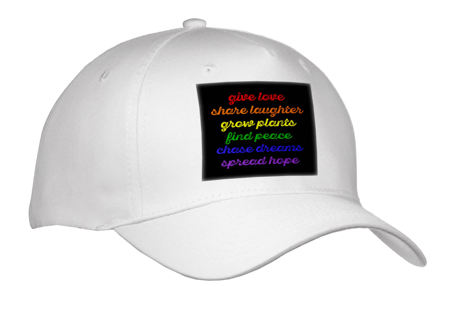 3dRose Positive Vibes in Colorful Distressed Cursive on a Black Background. - Caps (Cap_336648)