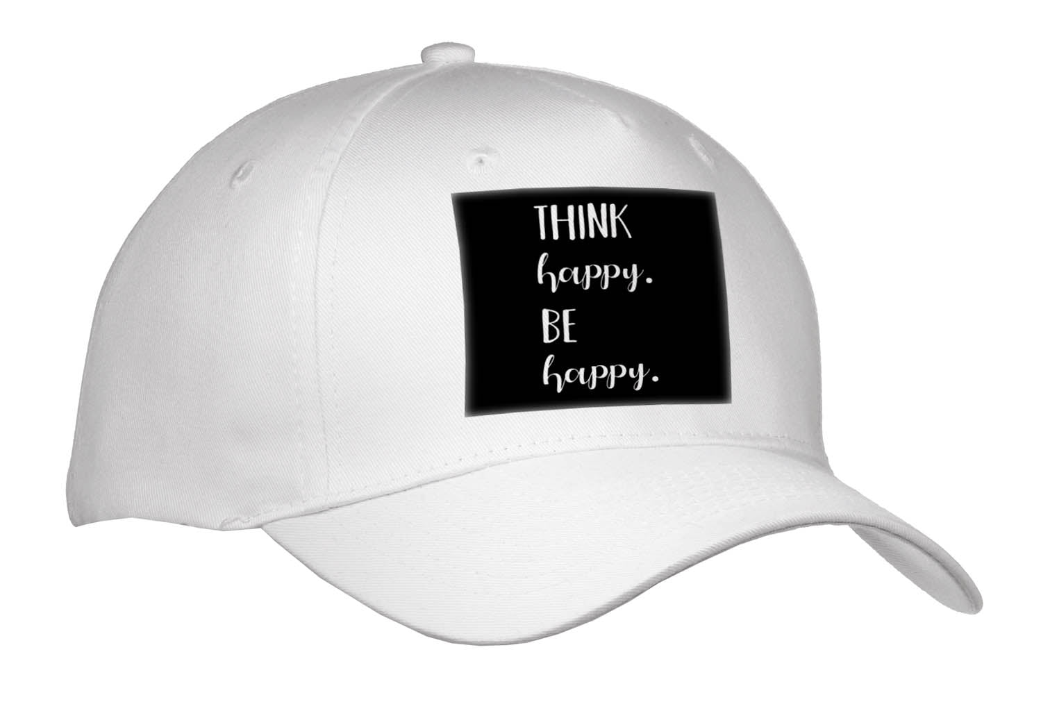 3dRose Think Happy. Be Happy. White Lettering on a Black Background. - Caps (Cap_336657)