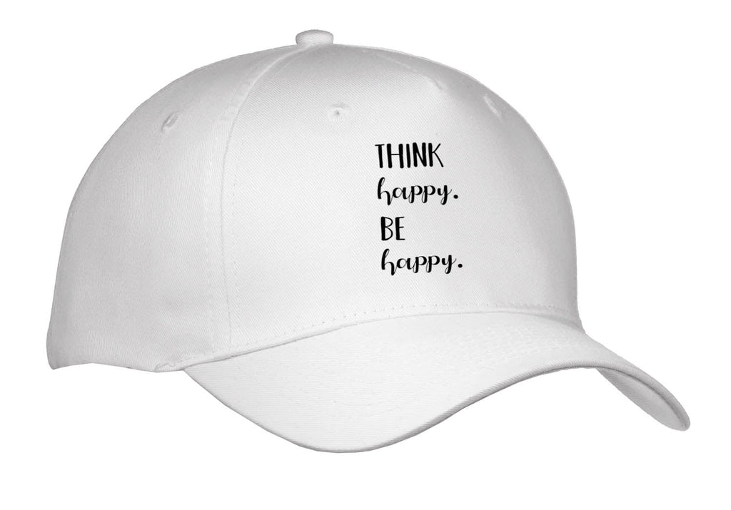 3dRose Think Happy. Be Happy. Black Lettering on a White Background. - Caps (Cap_336658)