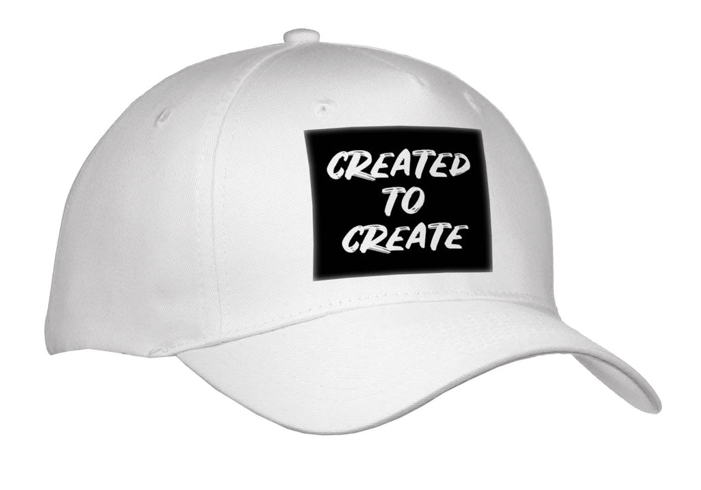 3dRose Created to Create. White Paint Lettering on Black Background. - Caps (Cap_336664)