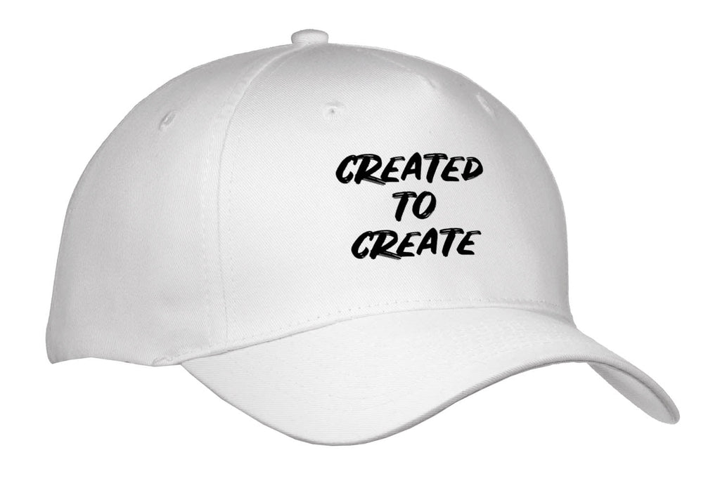 3dRose Created to Create. Black Paint Lettering on White Background. - Caps (Cap_336665)