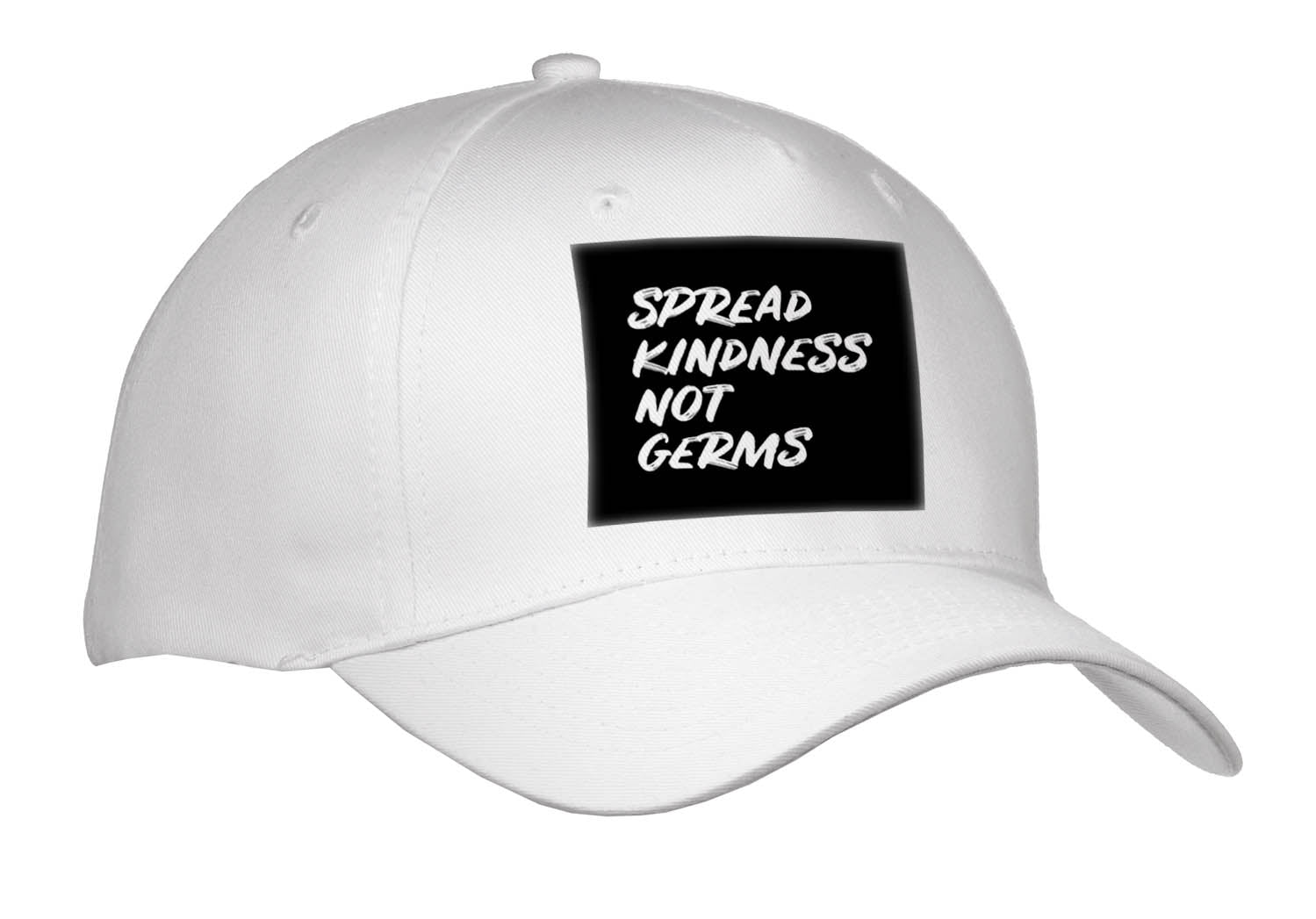 3dRose Spread Kindness not Germs. White Paint Lettering on Black Background. - Caps (Cap_336672)