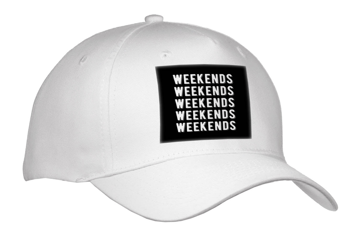 3dRose Weekends Repeated Five Times. Bold White Lettering on Black Background - Caps (Cap_336674)