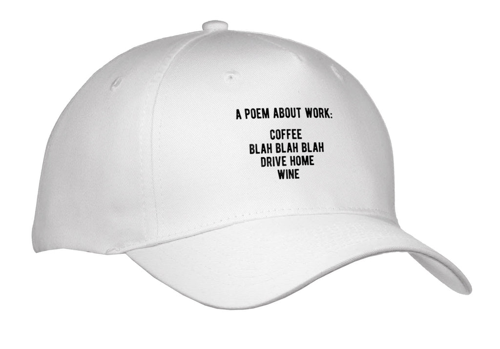 3dRose A Poem About Work Coffee Blah Blah Blah Drive Home Wine Black on White - Caps (Cap_336683)