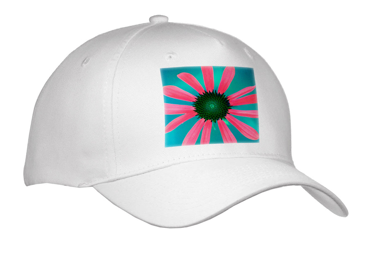 3dRose Abstract Photograph of a neon Pink coneflower on a Teal Background. - Caps (Cap_336685)
