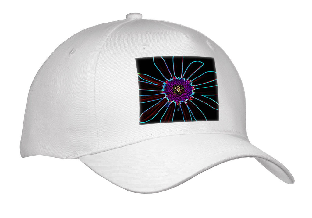 3dRose Abstract Photo of a Single coneflower Outlined in Blue neon Lights. - Caps (Cap_336687)