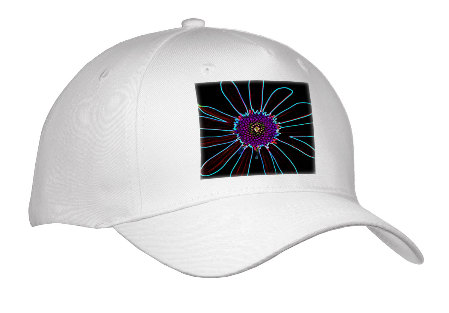 3dRose Abstract Photo of a Single coneflower Outlined in Blue neon Lights. - Caps (Cap_336687)